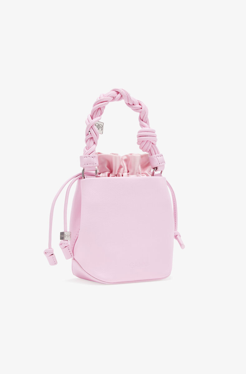 Pink Mini GANNI Bou Bucket Bag, Lyocell, in colour Fairy Tale - 2 - GANNI