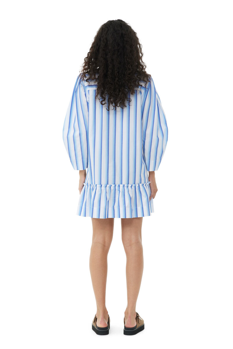 Blue Striped Cotton Mini Shirt Kjole, Cotton, in colour Silver Lake Blue - 4 - GANNI