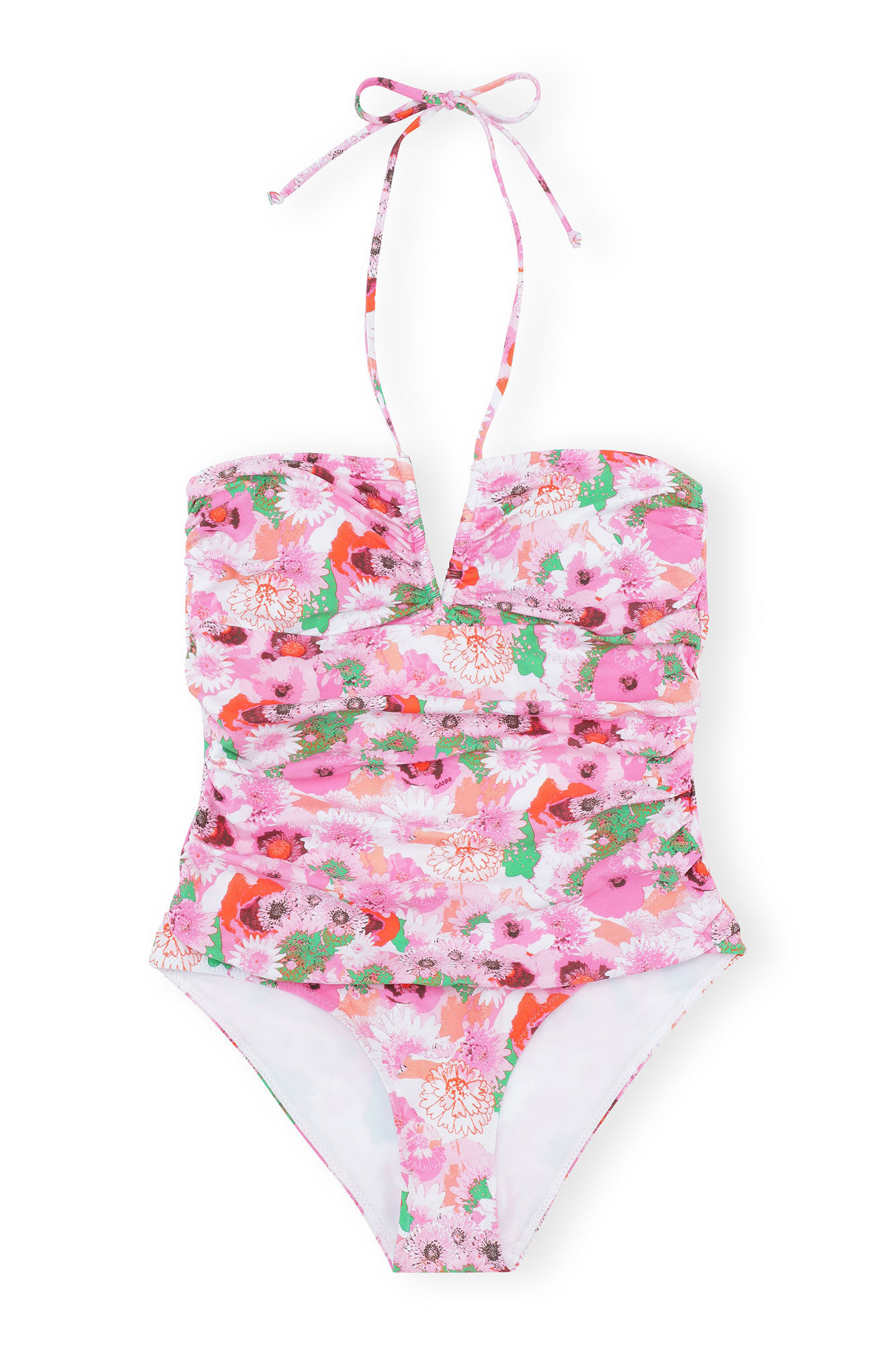 Printed V-string Swimsuit, Elastane, in colour Sugar Plum - 1 - GANNI