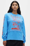 Long-Sleeve Graphic Tee, Cotton, in colour Azure Blue - 1 - GANNI