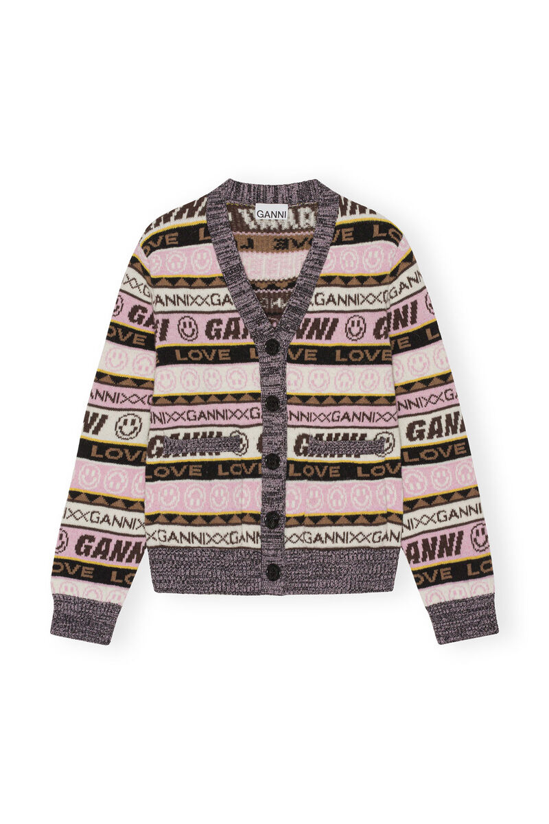 Graphic Cardigan, Recycled Polyamide, in colour Petrified Oak - 1 - GANNI