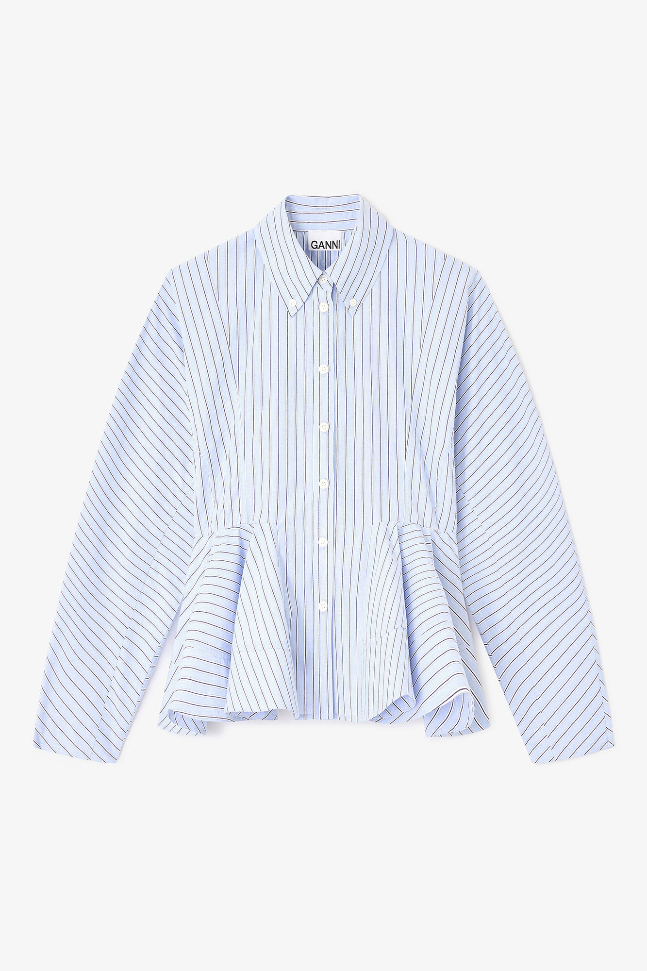 Chemise péplum à rayures bleues, Cotton, in colour Lavender Lustre - 1 - GANNI