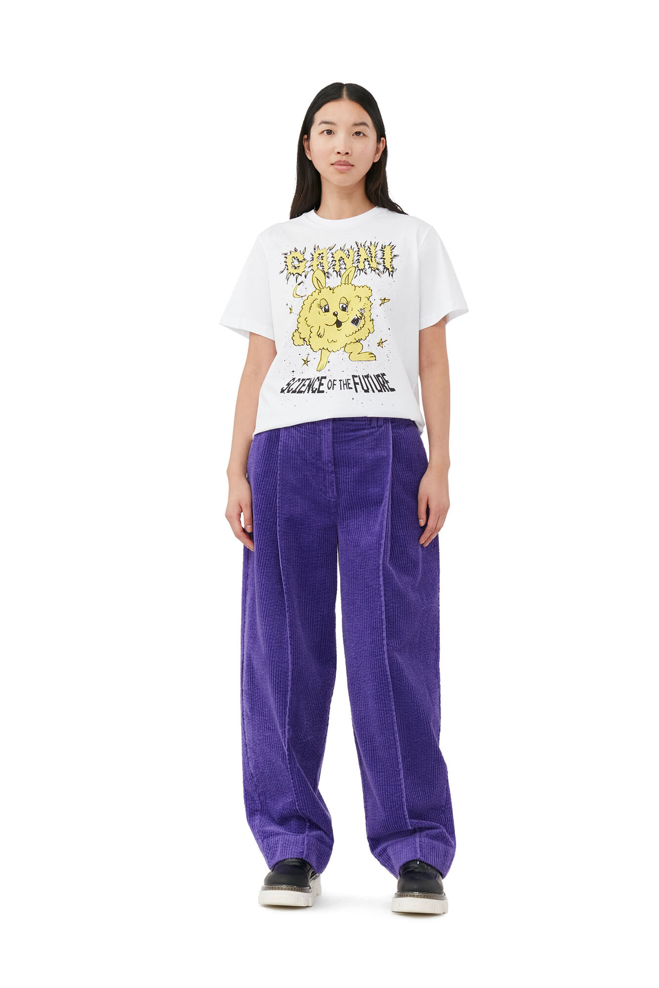 Yellow Relaxed Bunny T-shirt, Cotton, in colour Bright White - 1 - GANNI