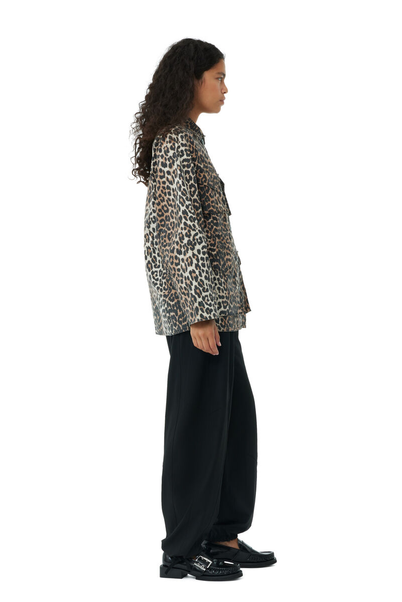 Leopard Cotton Canvas Jacket, Elastane, in colour Almond Milk - 3 - GANNI