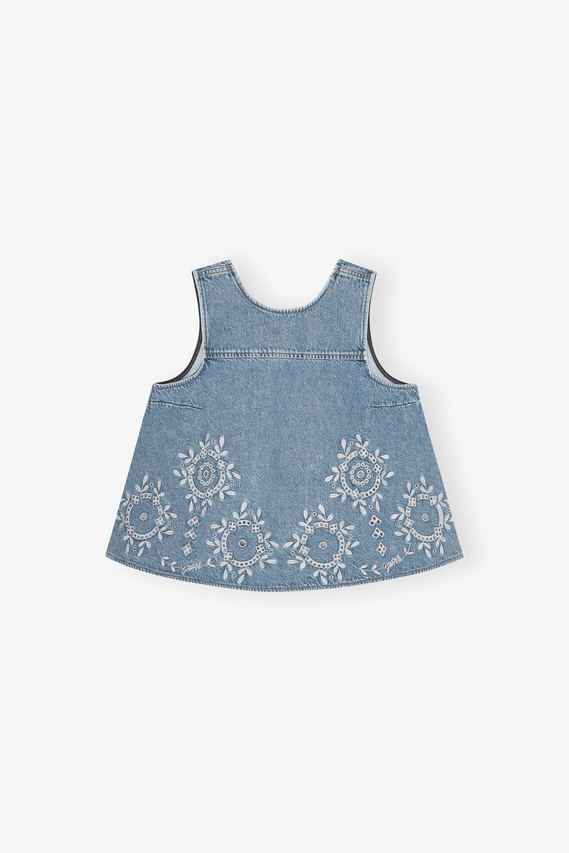Top en broderie anglaise, Organic Cotton, in colour Light Blue Stone - 1 - GANNI
