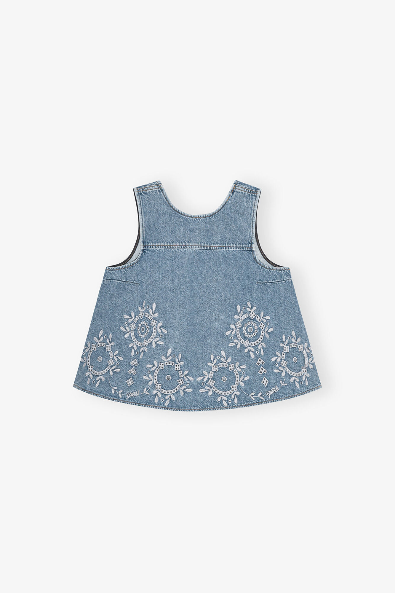 Top en broderie anglaise, Organic Cotton, in colour Light Blue Stone - 1 - GANNI