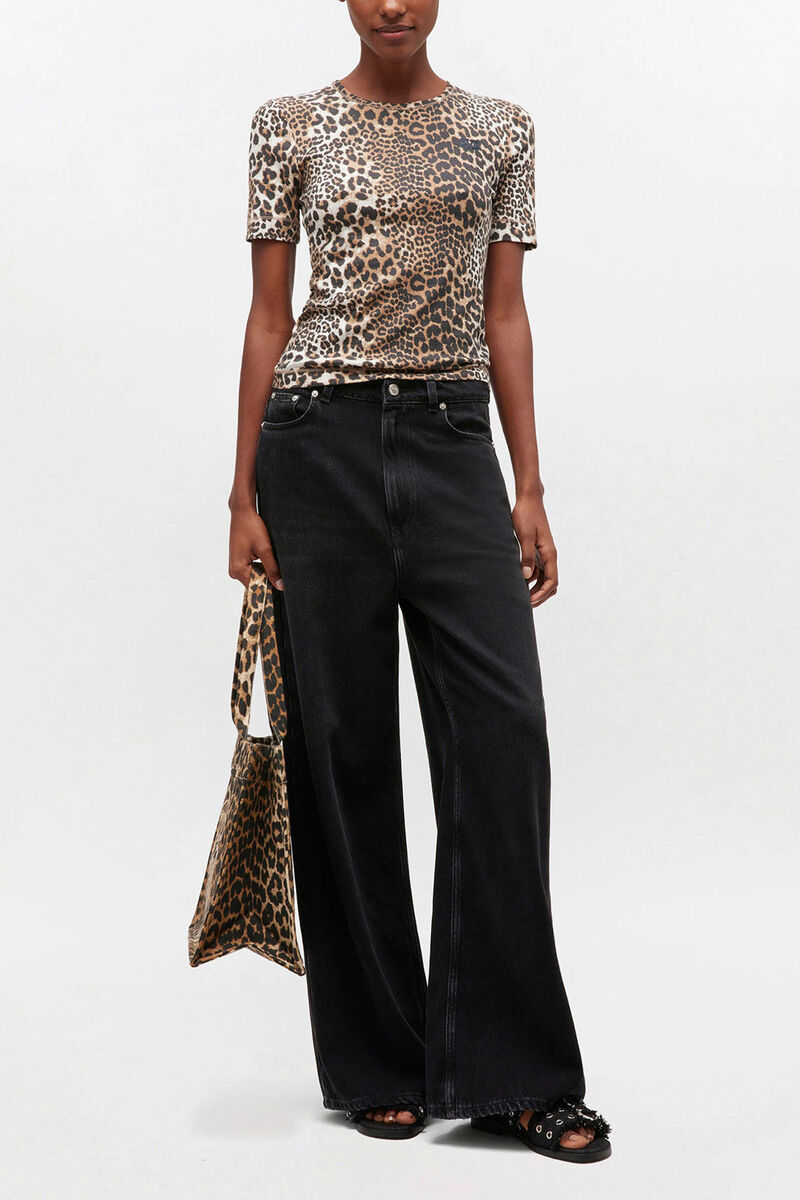 Leopard Rib T-shirt, Organic Cotton, in colour Leopard - 2 - GANNI