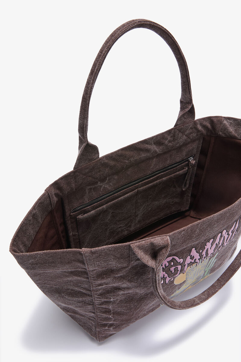 Brown Medium Western Boot Tote, Recycled Cotton, in colour Chicory Coffee - 3 - GANNI