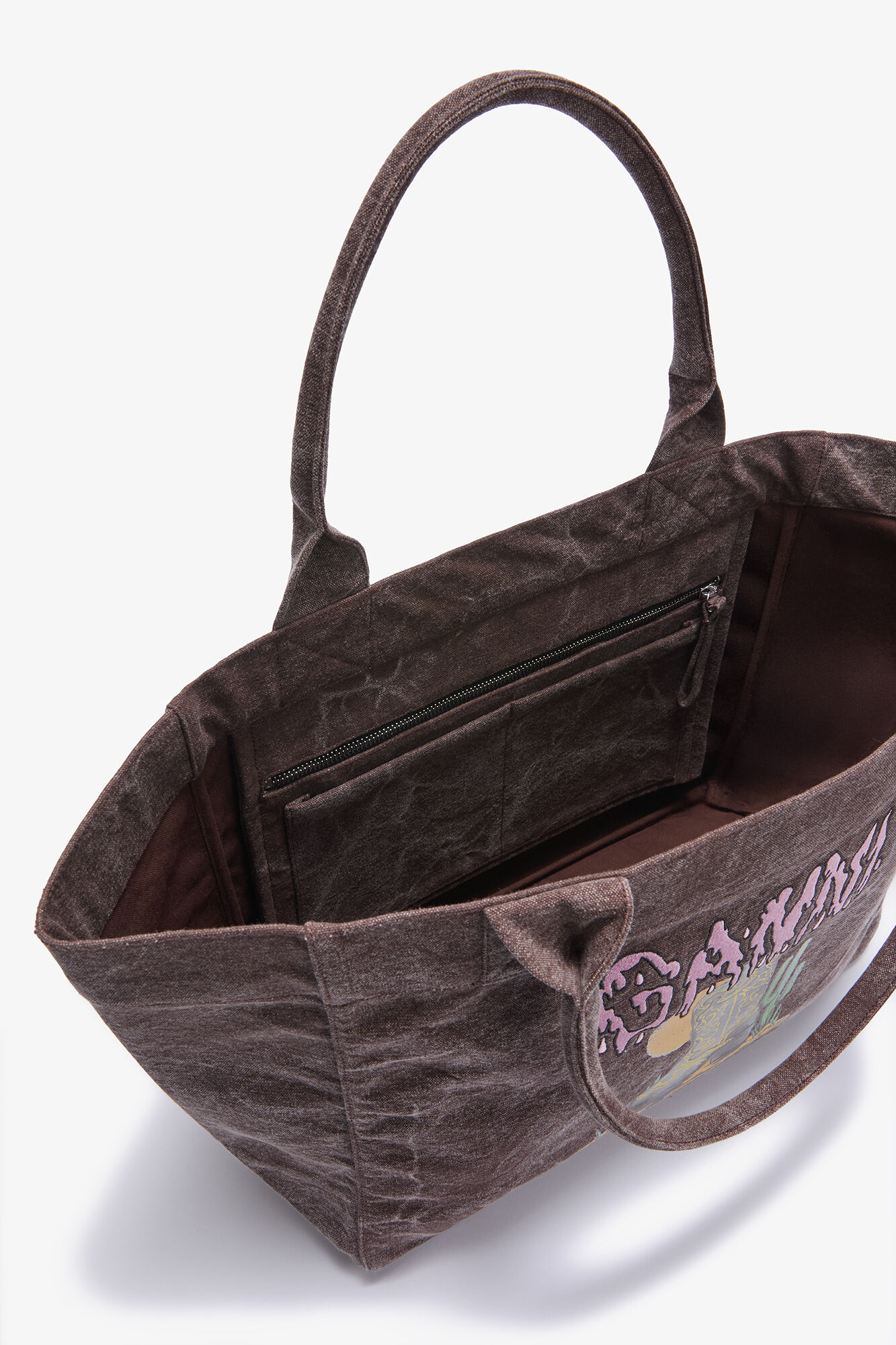 Brown Medium Western Boot Tote, Recycled Cotton, in colour Chicory Coffee - 3 - GANNI