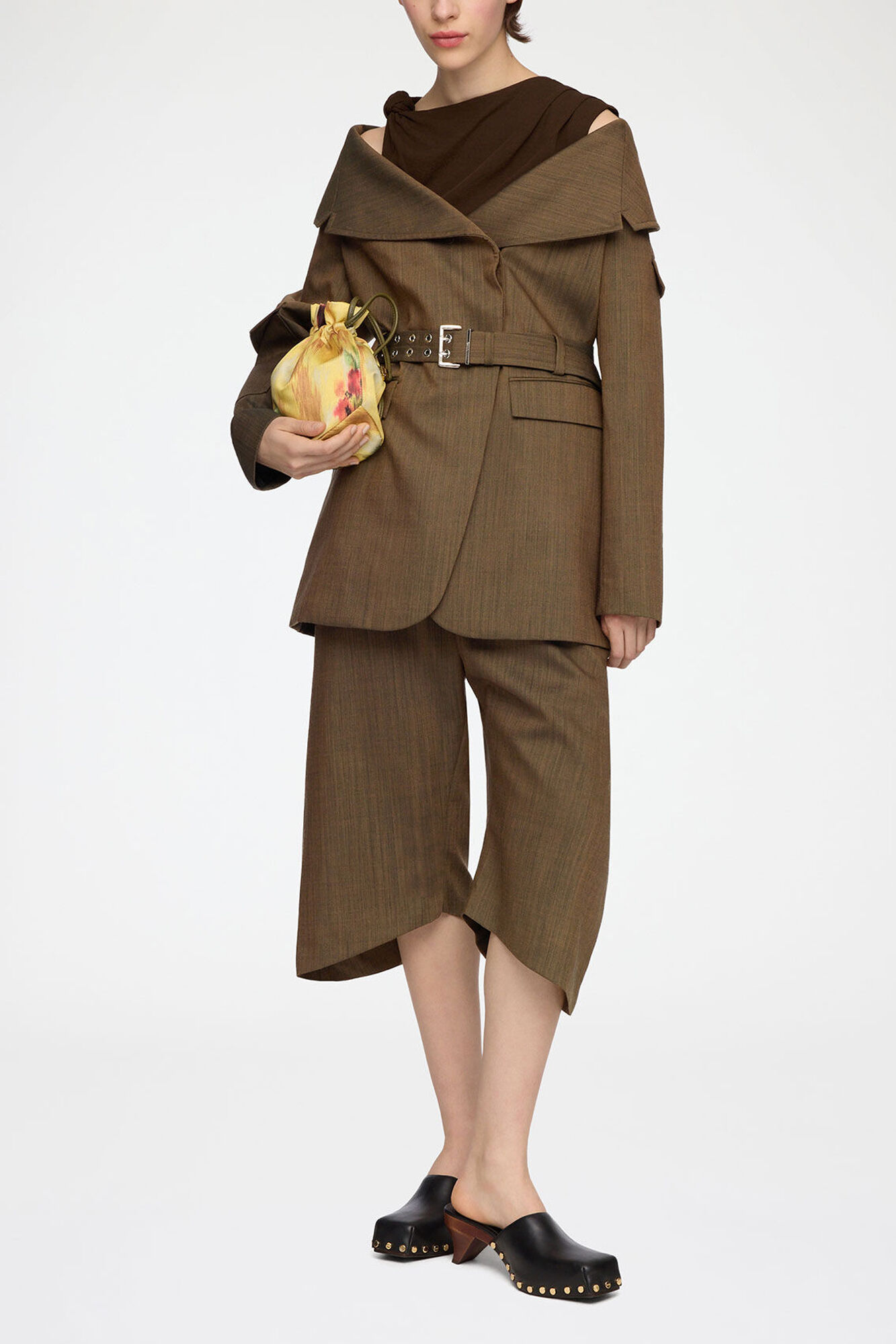 Blazer in Brown Wool Melange, Recycled Wool, in colour Canteen - 1 - GANNI
