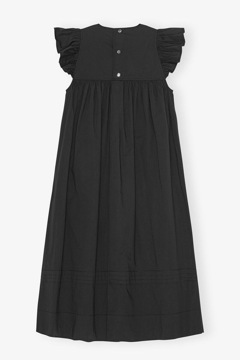 Black Stretch Cotton Frill Sleeve Dress, Elastane, in colour Black - 2 - GANNI