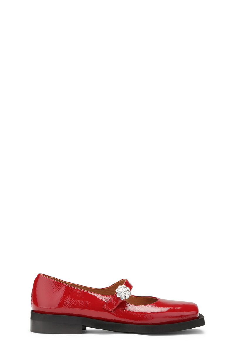 Mary Jane Ballerinaer, Leather, in colour Barbados Cherry - 1 - GANNI