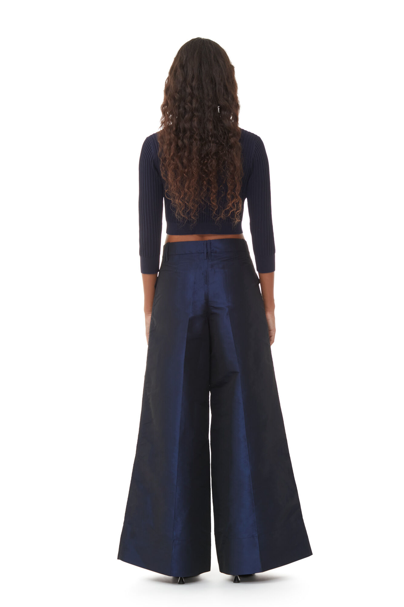 Blau glänzende, weite Taft-Hose mit hoher Taille, Polyester, in colour Sodalite Blue - 3 - GANNI