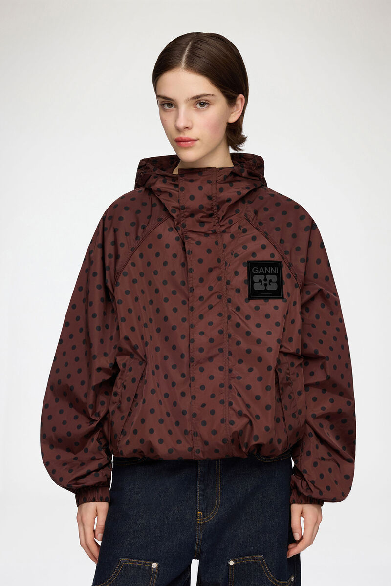 Jacket in Printed Nylon, Recycled Polyamide, in colour Chicory Coffee - 1 - GANNI