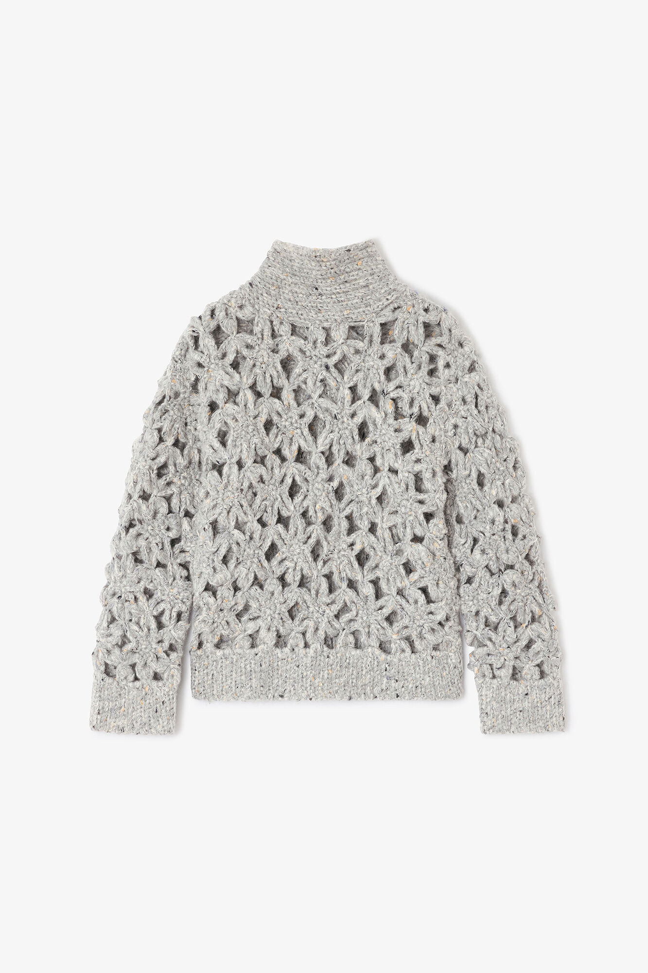 Grey Flower Crochet Sweater, Wool, in colour Paloma - 1 - GANNI