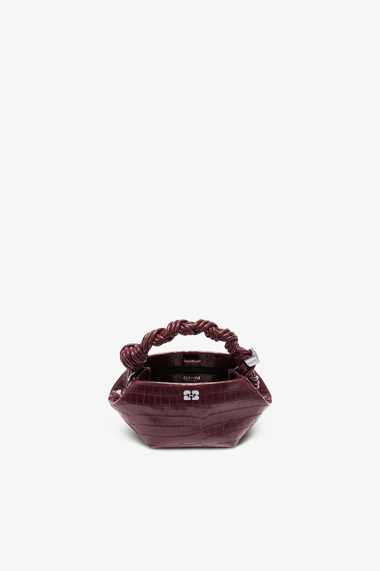 Burgundy Croco Mini Bou Bag, Recycled Leather, in colour Burgundy - 3 - GANNI