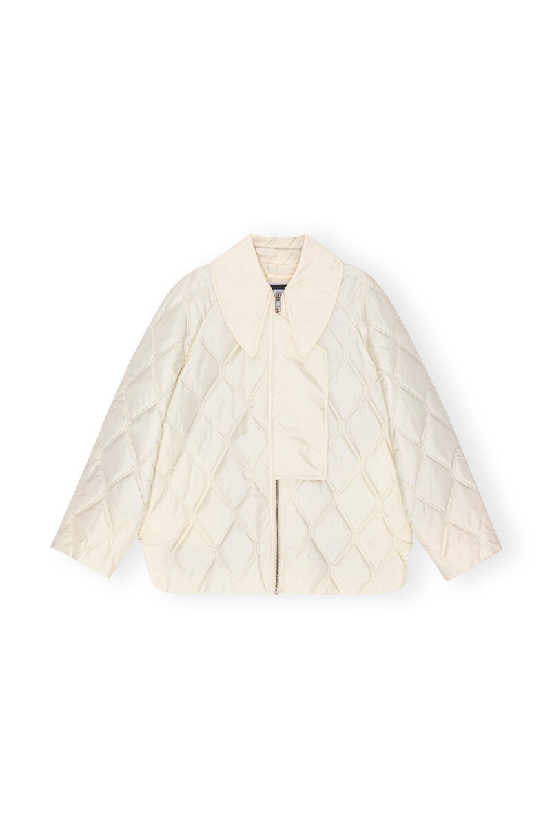 White Ripstop Quilt Jacket, Recycled Polyester, in colour Egret - 1 - GANNI