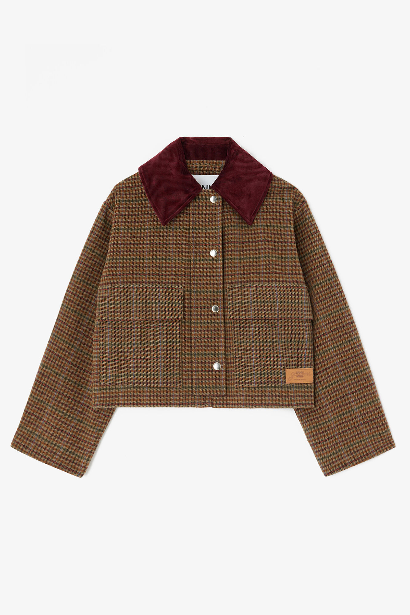 Jacket in Check Twill, Recycled Wool, in colour Multicolour - 1 - GANNI