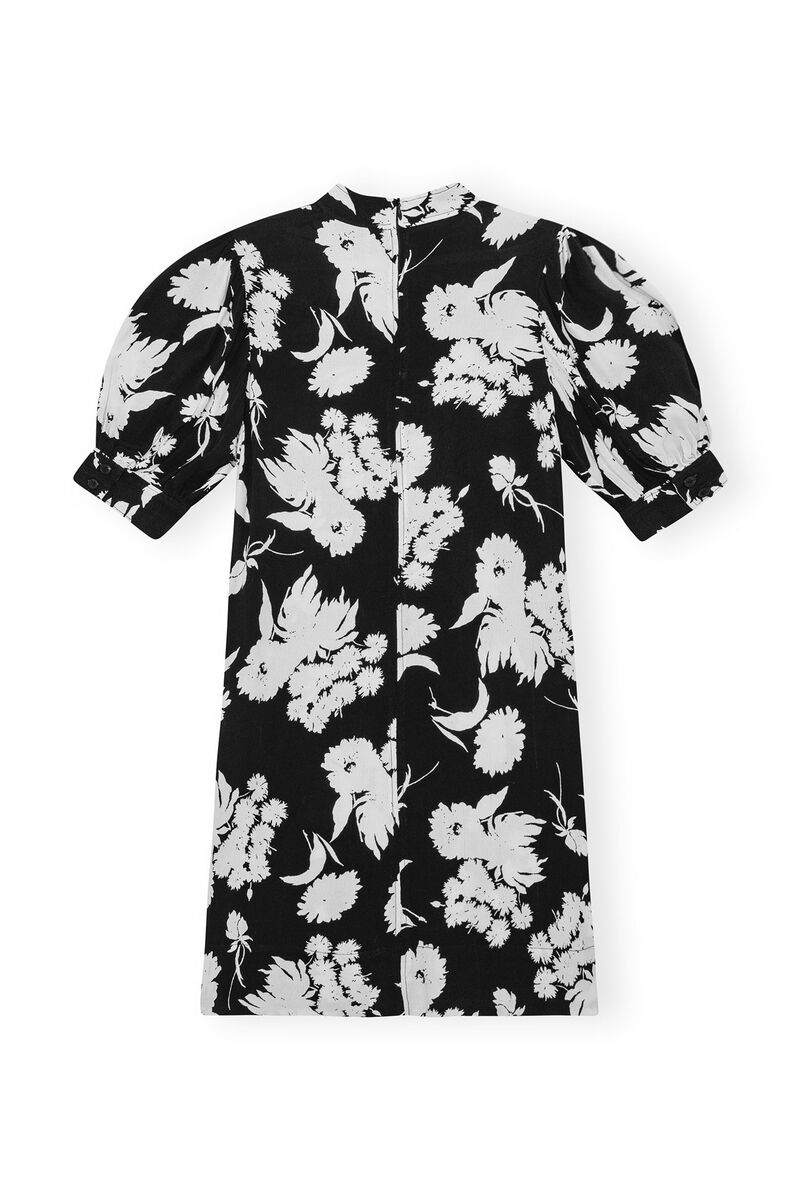 Black Printed Crepe Mini Dress | GANNI UK
