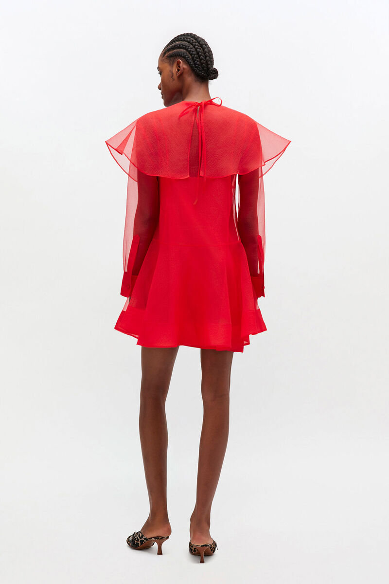 Red Organza Circle Collar Dress, in colour Mars Red - 2 - GANNI