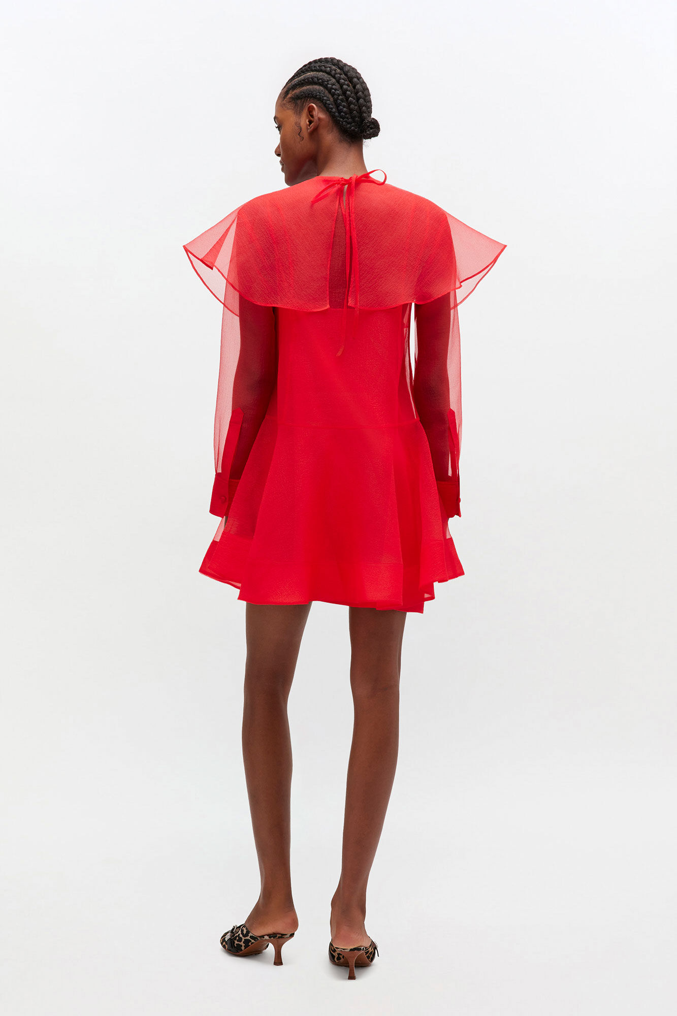 Red Organza Circle Collar Dress, in colour Mars Red - 2 - GANNI