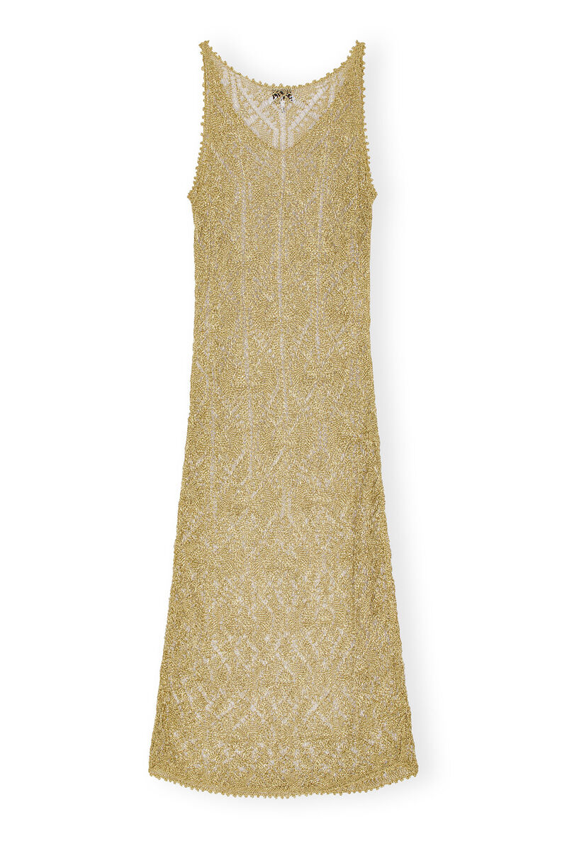 Gold Metallic Strap Dress, Polyester, in colour Golden - 2 - GANNI