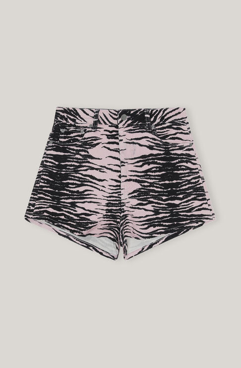 Ganni Denim Hotpant Shorts Tiger Stripe Light Lilac Size 32 In Pink Multi