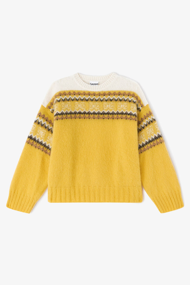 Pull jaune Intarsia, Alpaca, in colour Blazing Yellow - 1 - GANNI