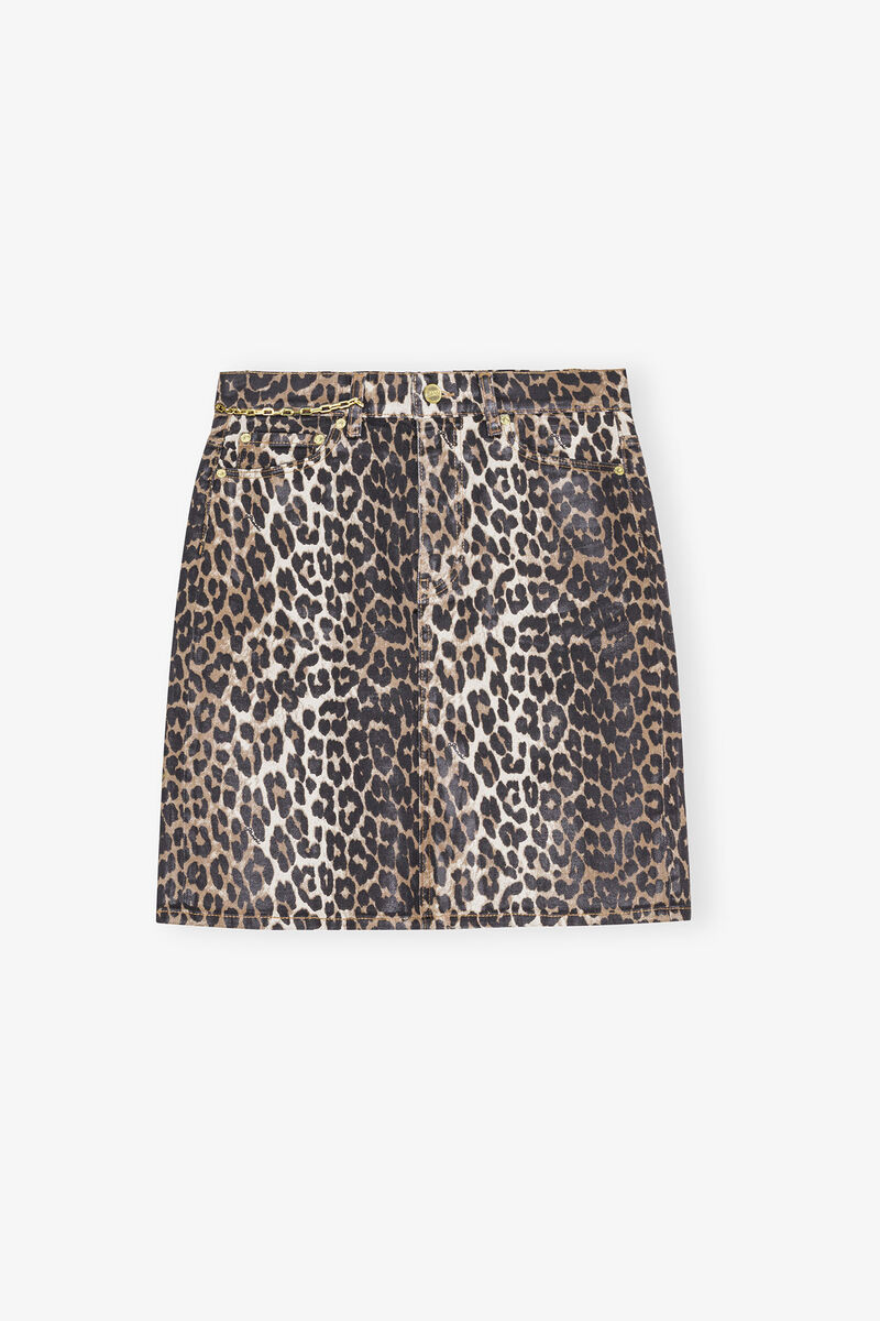 Leopard Leopard Foil Print Denim Skirts GANNI UK
