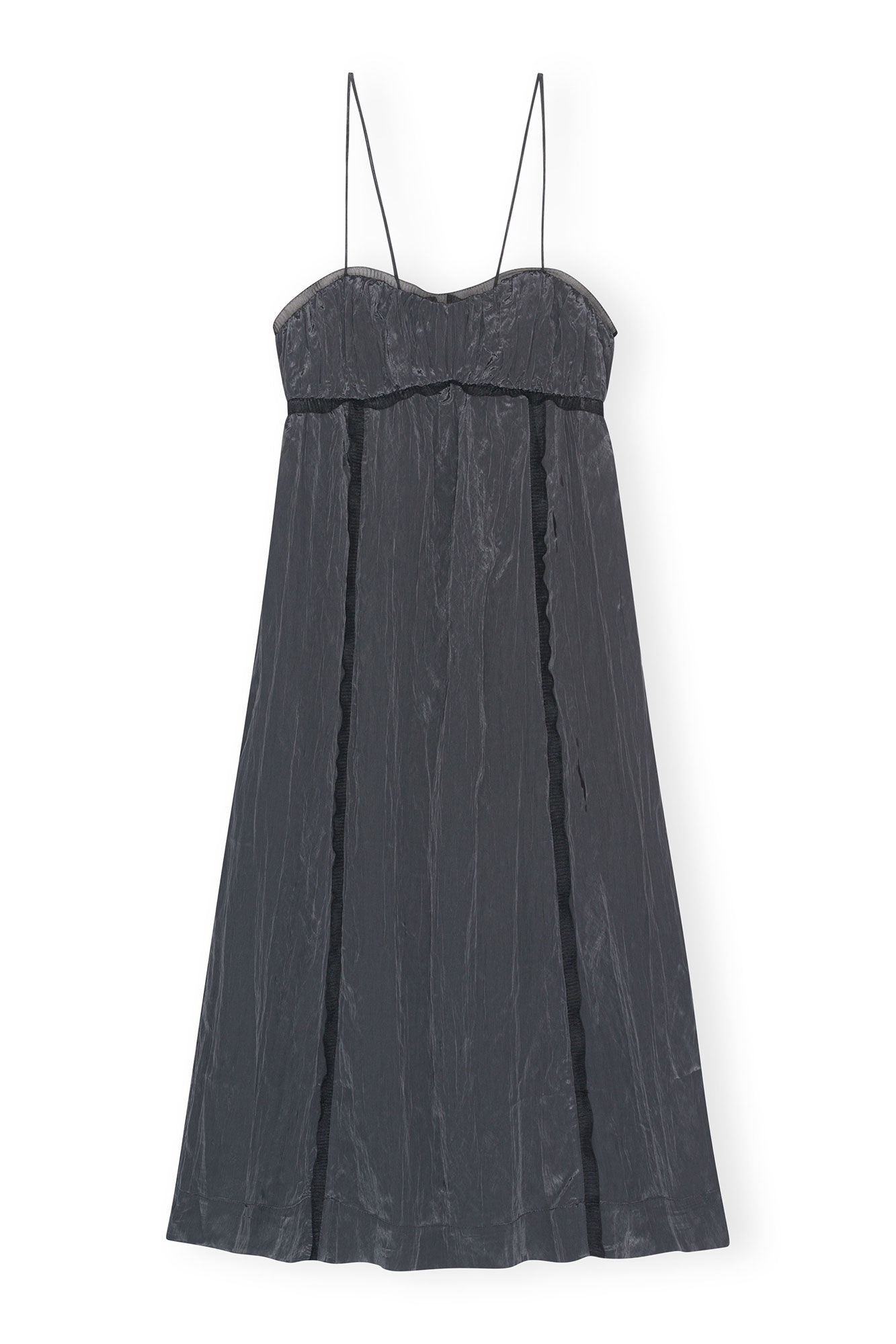 Grey Shiny Tech Strap Midi Dress, Polyamide, in colour Gray Pinstripe - 1 - GANNI