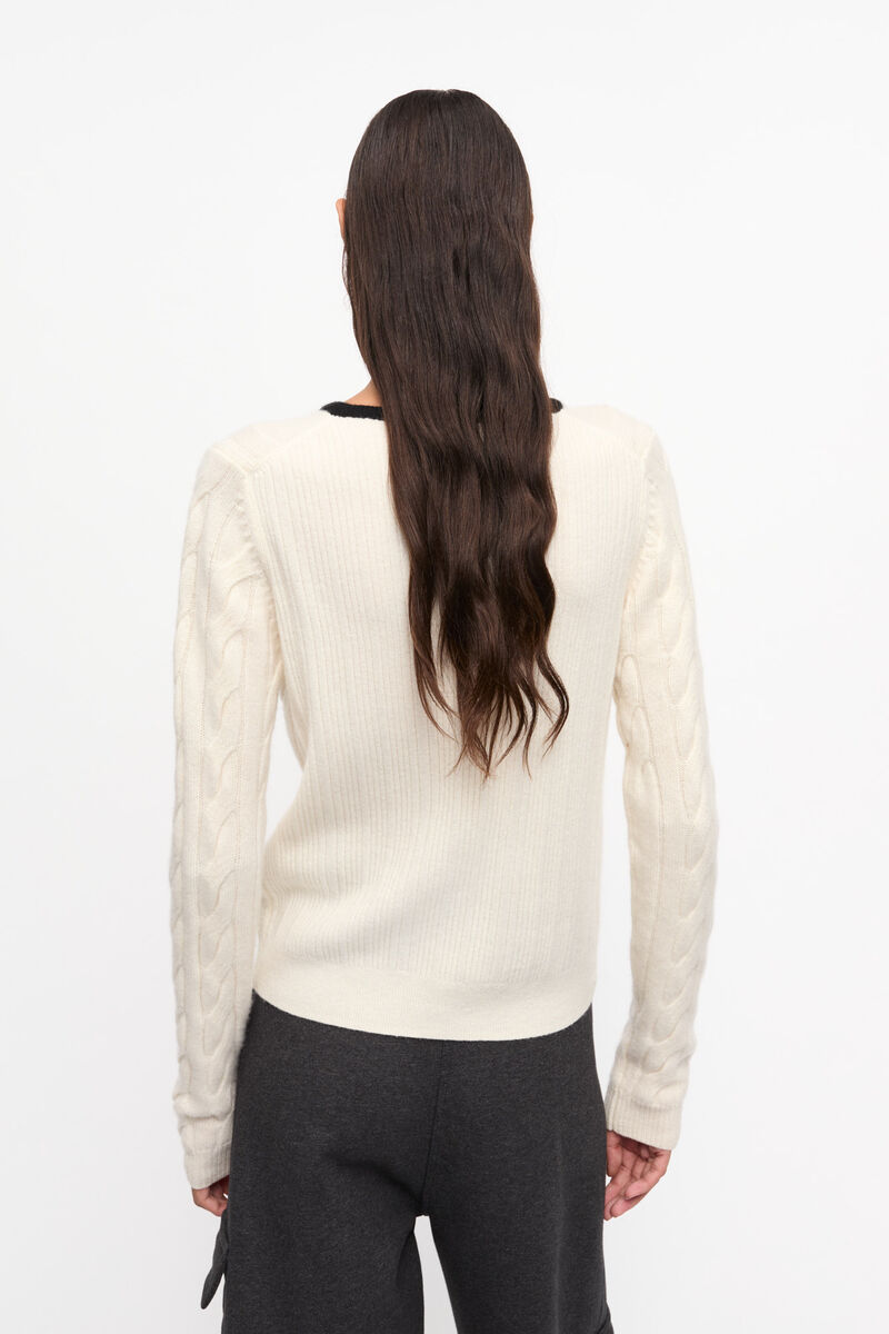 Ivory Cashmere Mix Tie String Cardigan, Cashmere, in colour Egret - 2 - GANNI