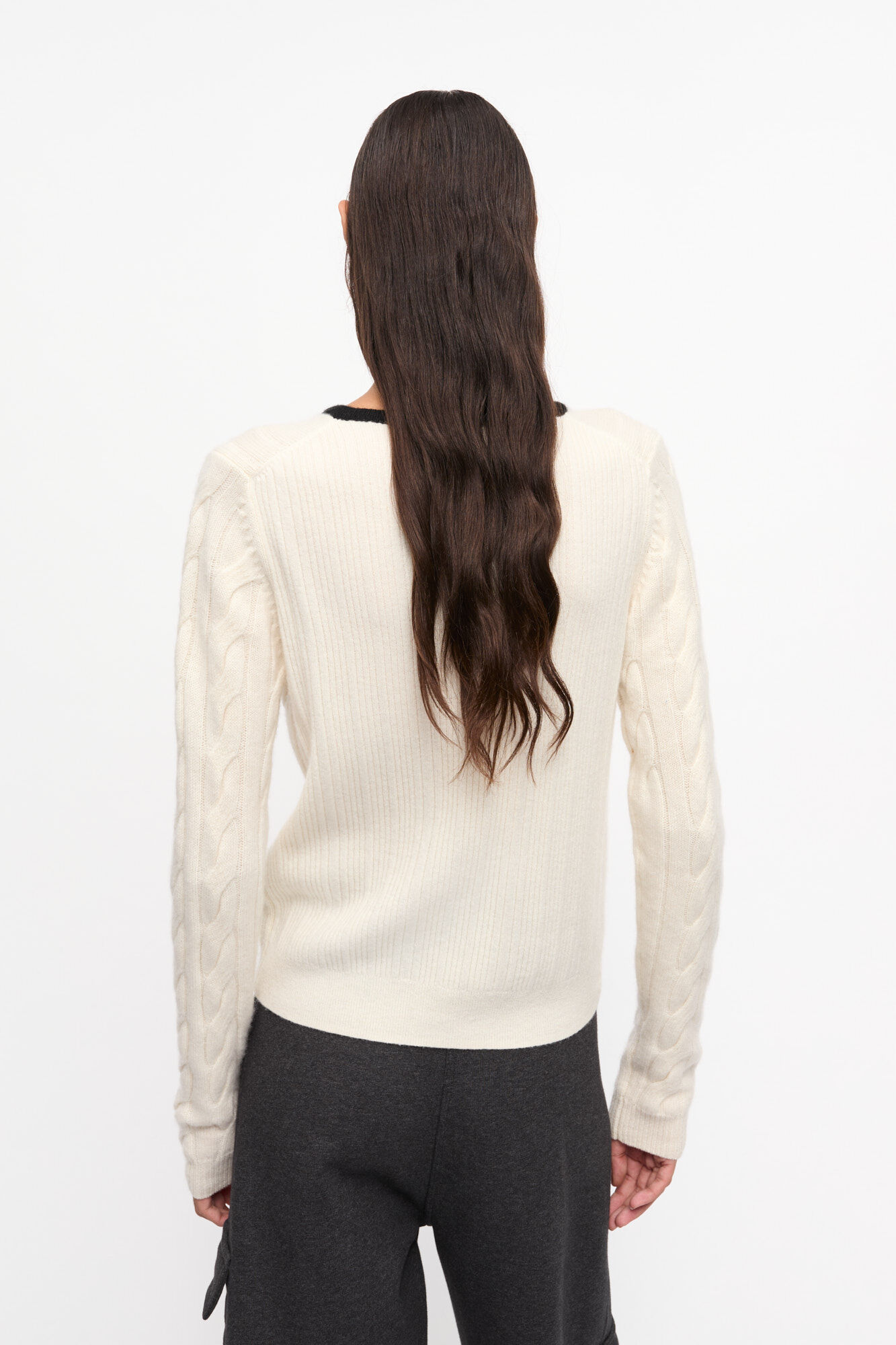 Ivory Cashmere Mix Tie String Cardigan, Cashmere, in colour Egret - 2 - GANNI