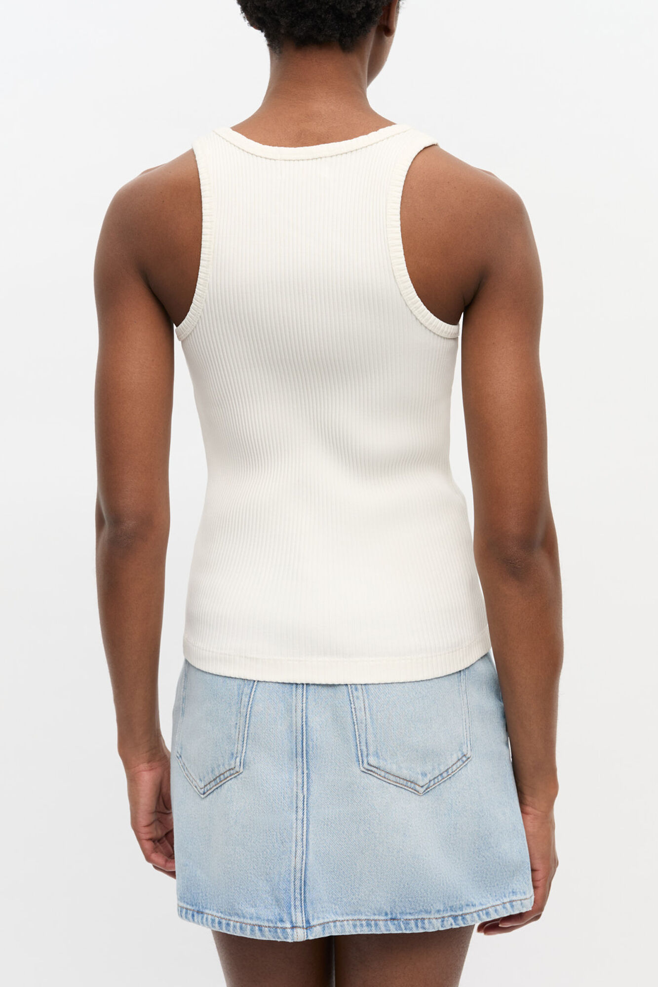 Ivory Ribbed Tank Top, Organic Cotton, in colour Egret - 3 - GANNI