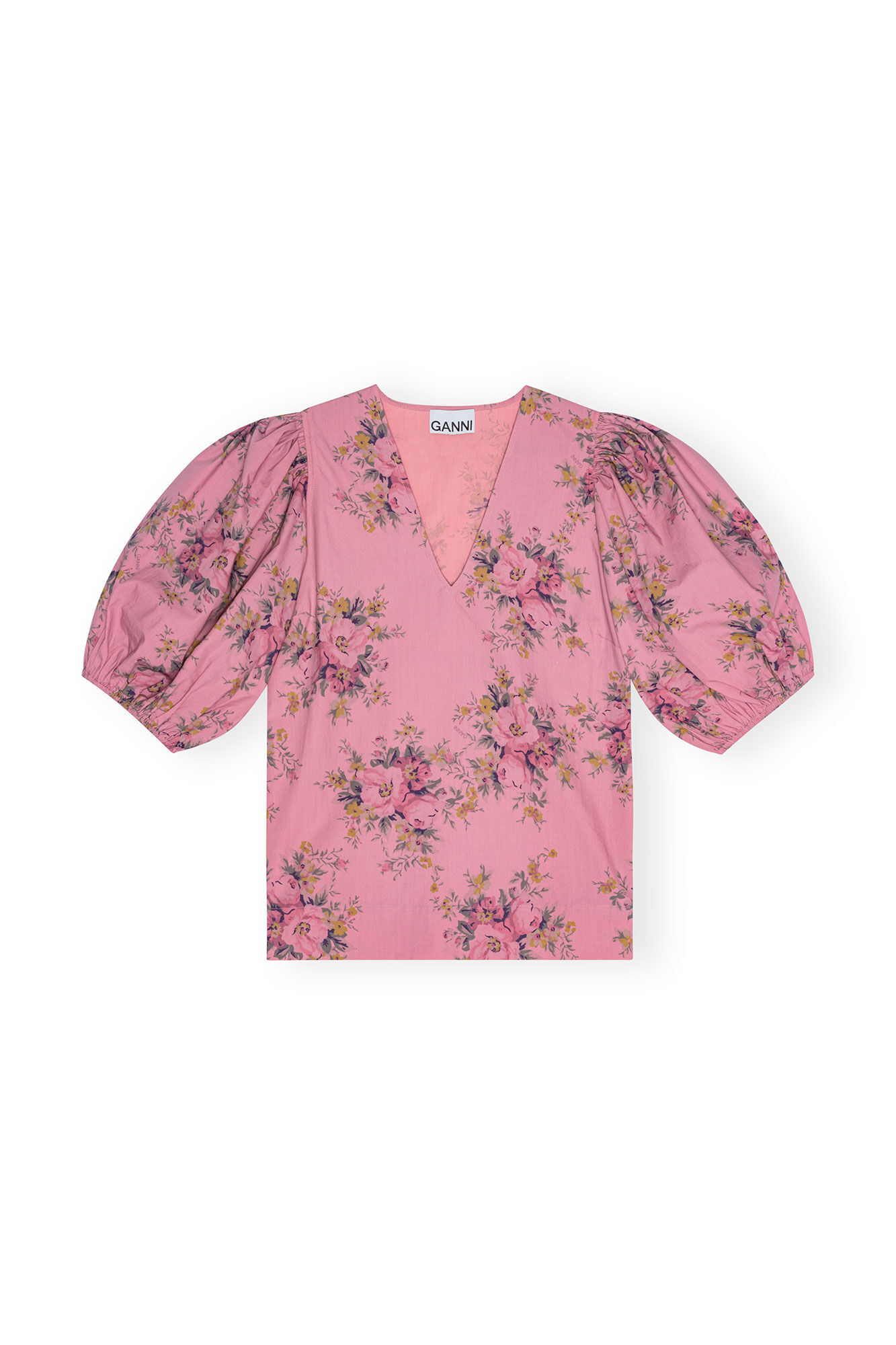 Printed Cotton V-neck Bluse, Cotton, in colour Orchid Smoke - 1 - GANNI