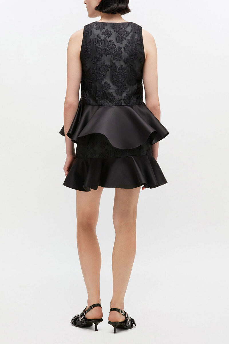 Satin Cloque Peplum Top, Recycled Polyester, in colour Black - 2 - GANNI