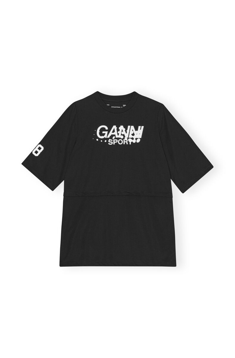 Active Mesh Layered T-shirt, Recycled Polyester, in colour Black - 1 - GANNI