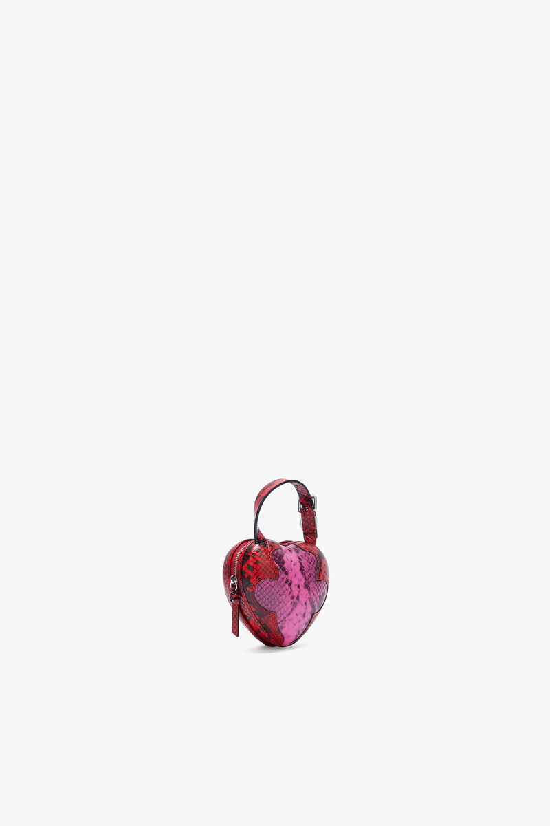 Nano-Herztasche in Rosa mit Schlangenprint, Recycled Polyester, in colour Raspberry Rose - 2 - GANNI