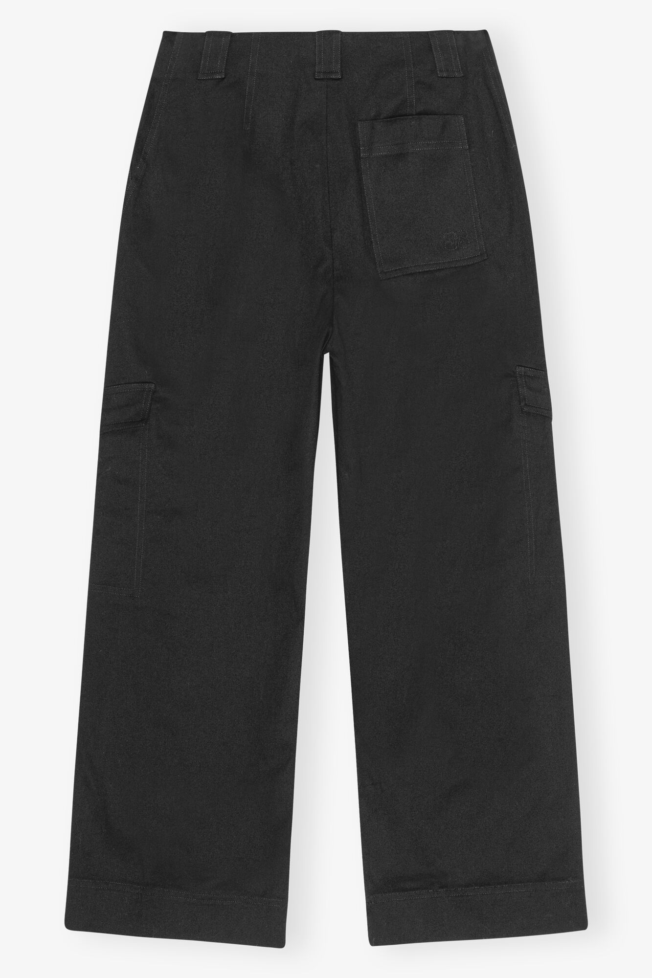 Black Herringbone Canvas Mid Waist Trousers, Elastane, in colour Black - 2 - GANNI