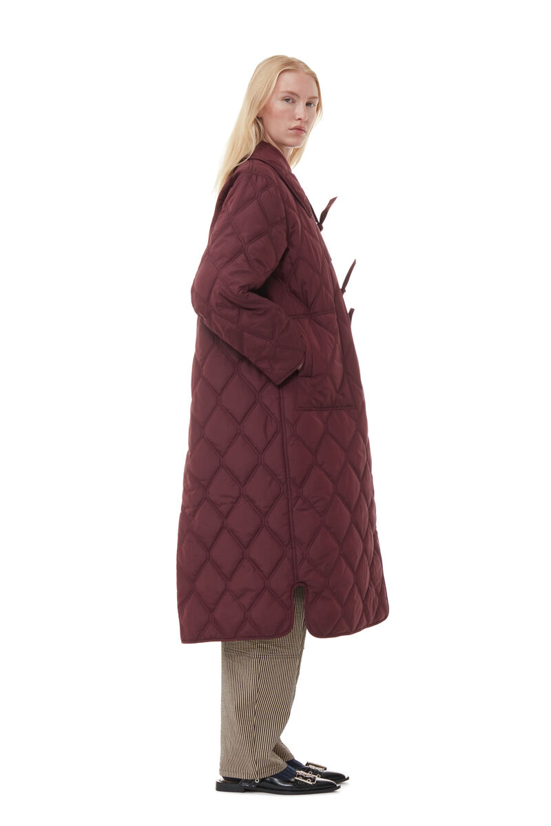 Red Ripstop Quilt Asymmetric Coat, Recycled Polyester, in colour Port Royale - 3 - GANNI