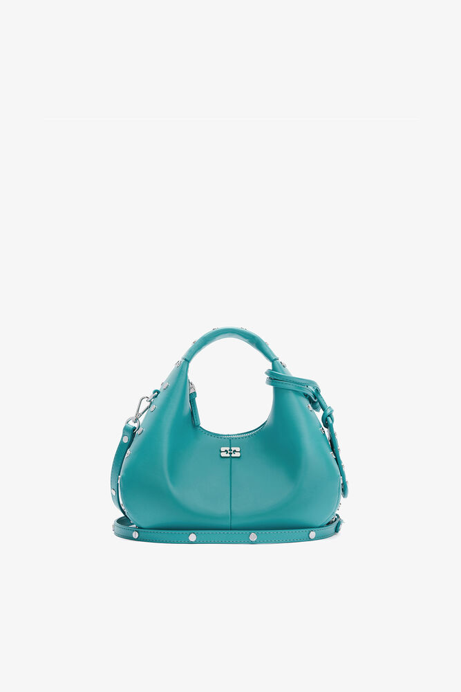 Mini-Hobo-Tasche mit Nieten in Blau, Baltic