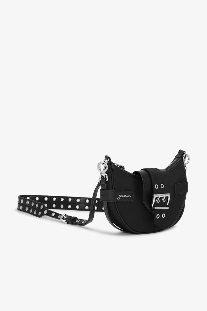 Black Small Bucky Crossbody-veske, Nylon, in colour Black - 3 - GANNI