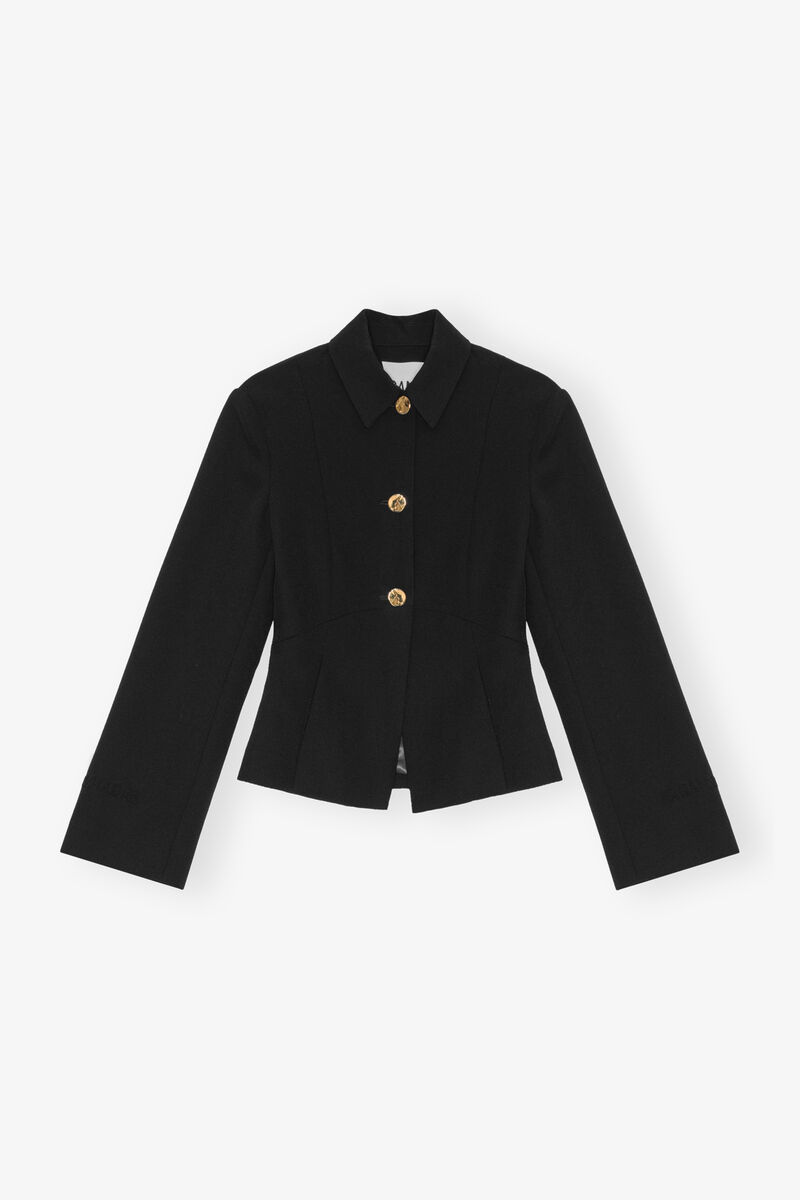 Black Light Twill Suiting Blazer, Recycled Polyester, in colour Black - 1 - GANNI