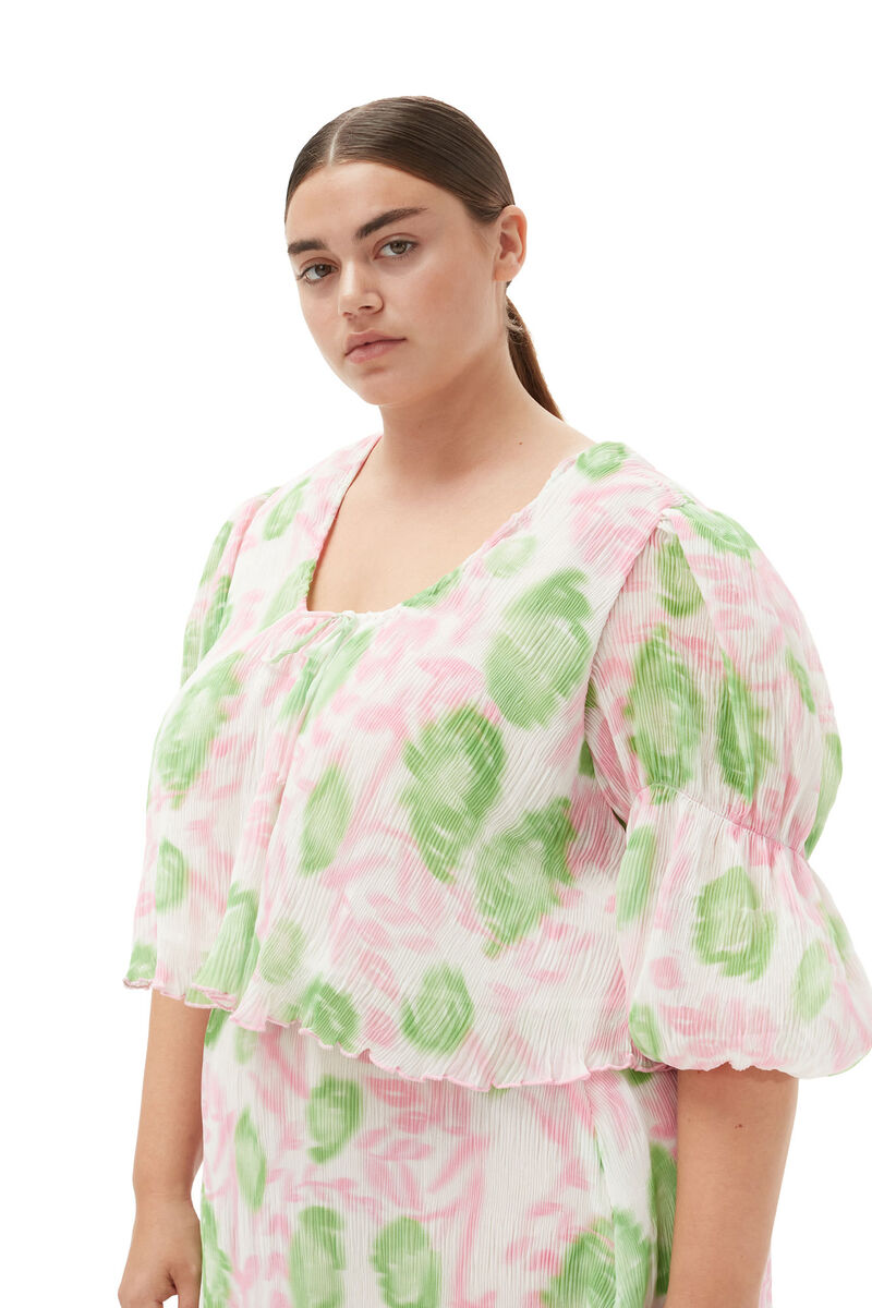 Pleated Georgette U-neck Blouse, Recycled Polyester, in colour Pink Tulle - 7 - GANNI