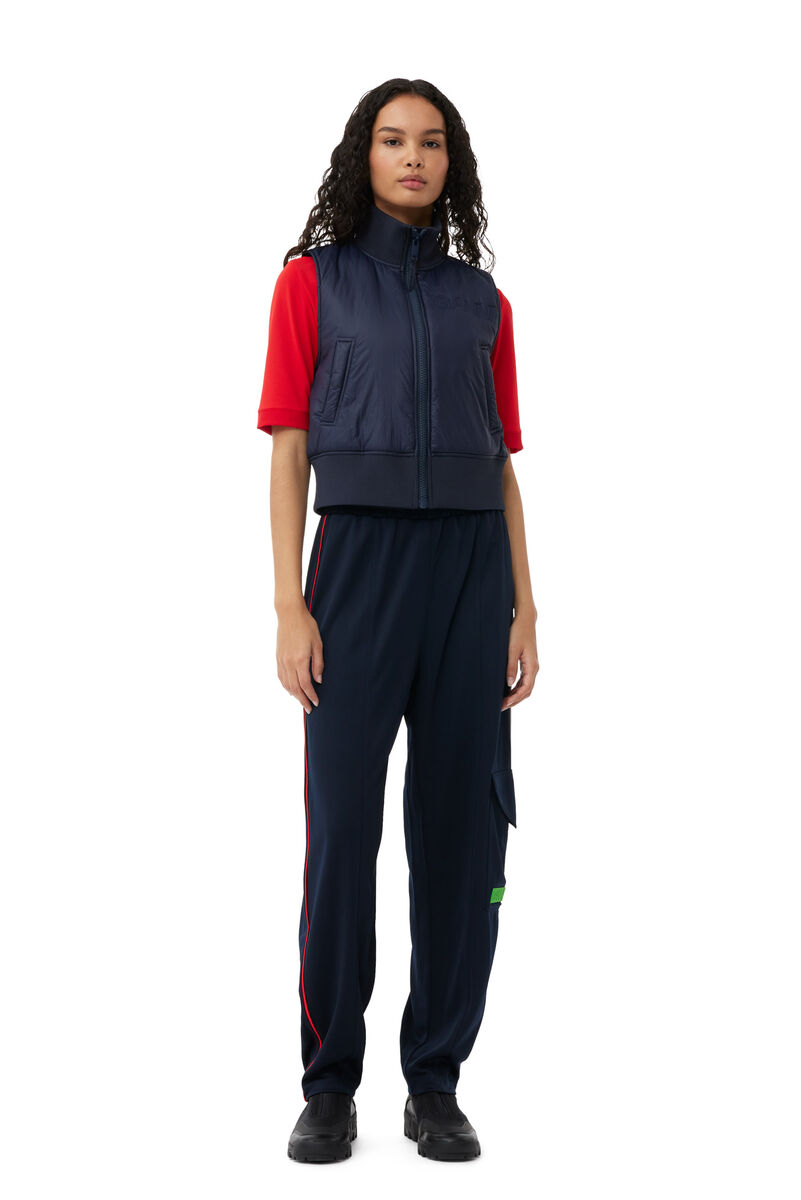 Sporty Jersey Loose Trousers, Recycled Polyester, in colour Sky Captain - 1 - GANNI
