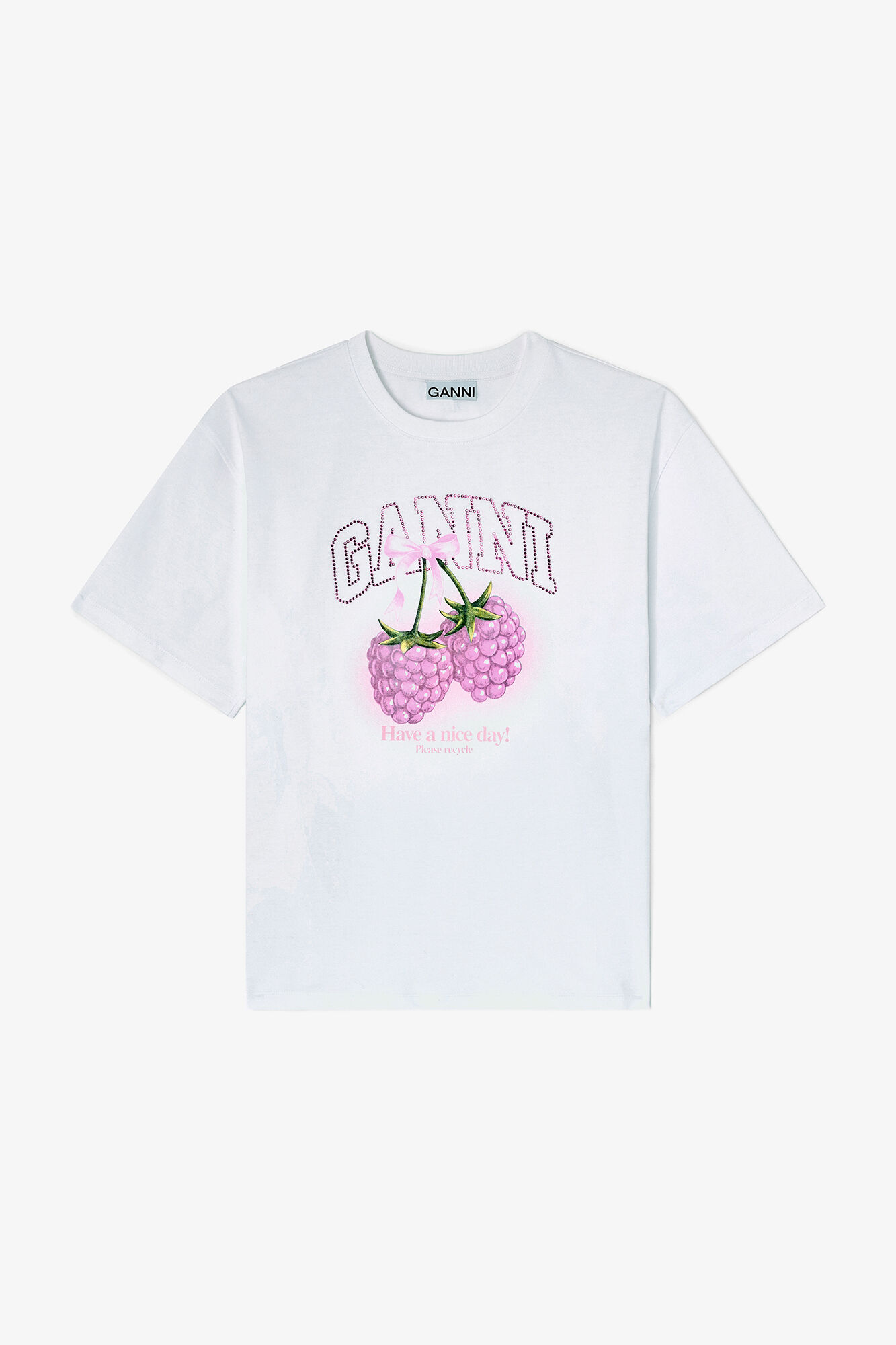 T-shirt with Raspberries, Organic Cotton, in colour Bright White - 1 - GANNI