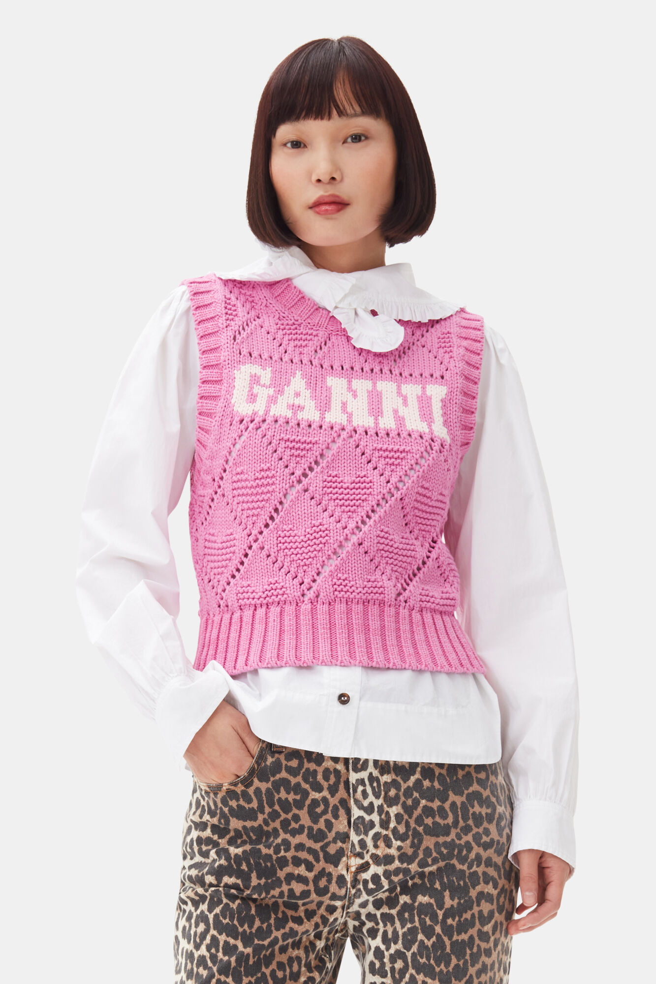 Pink Vest, Organic Cotton, in colour Rose Violet - 1 - GANNI