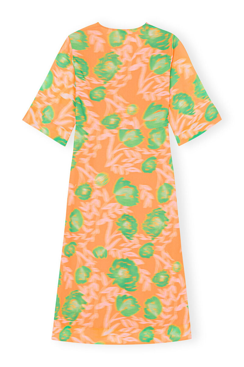 Printed Crepe V-neck Dress, Recycled Polyester, in colour Vibrant Orange - 2 - GANNI