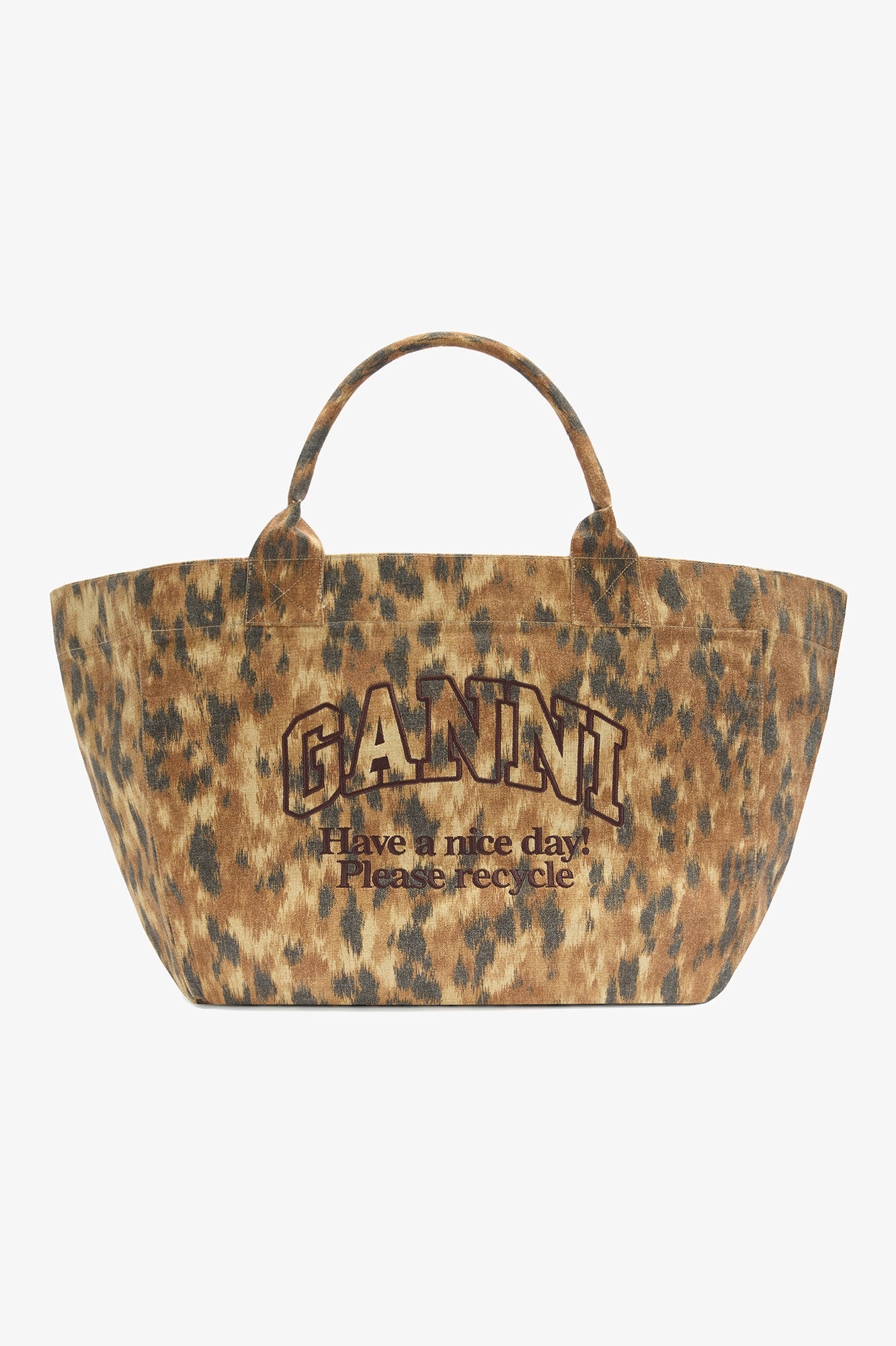 Tote XXL in Ikat Animal, Recycled Cotton, in colour Burro - 1 - GANNI
