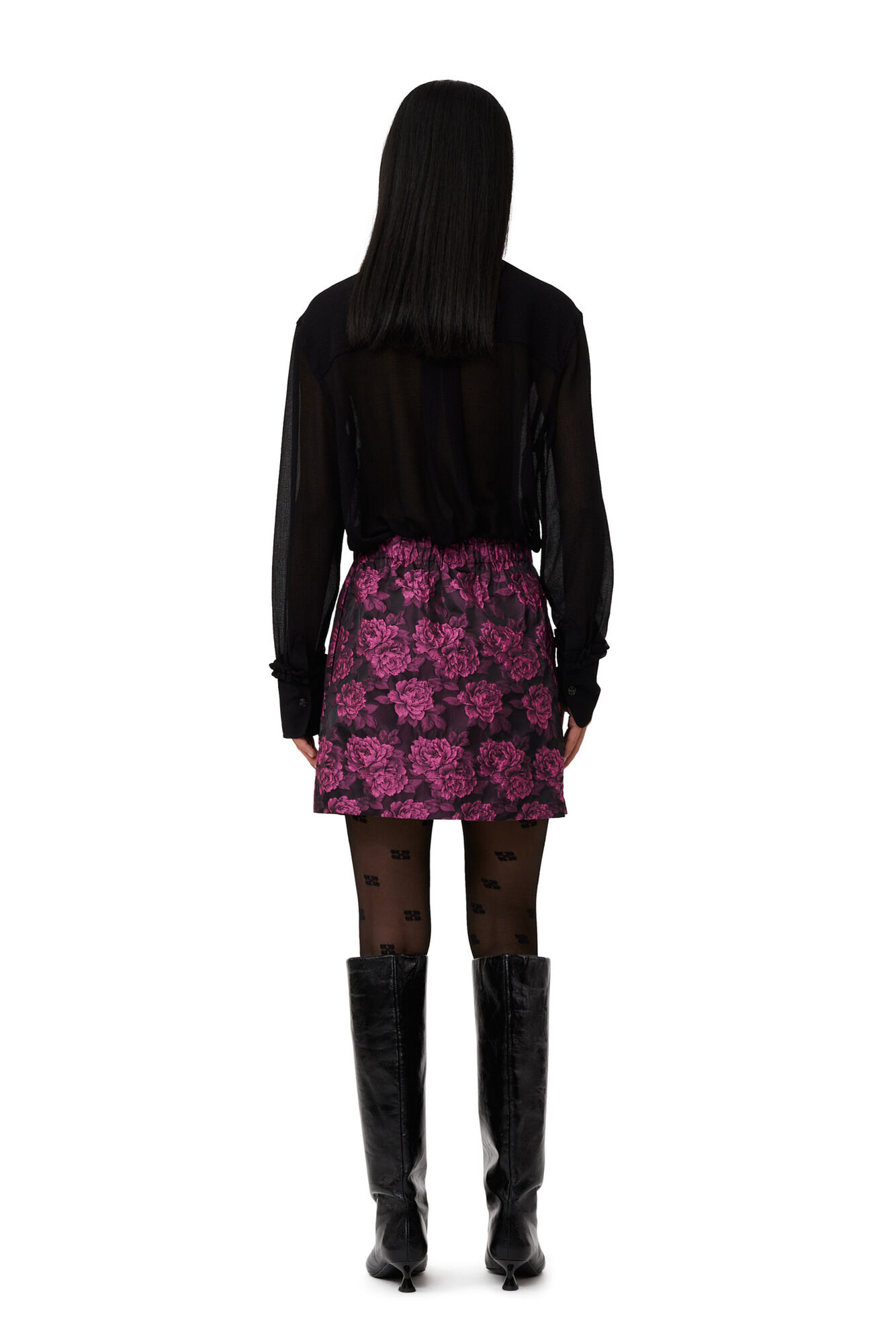 Botanical Jacquard Mini Skirt, Polyamide, in colour Cone Flower - 2 - GANNI