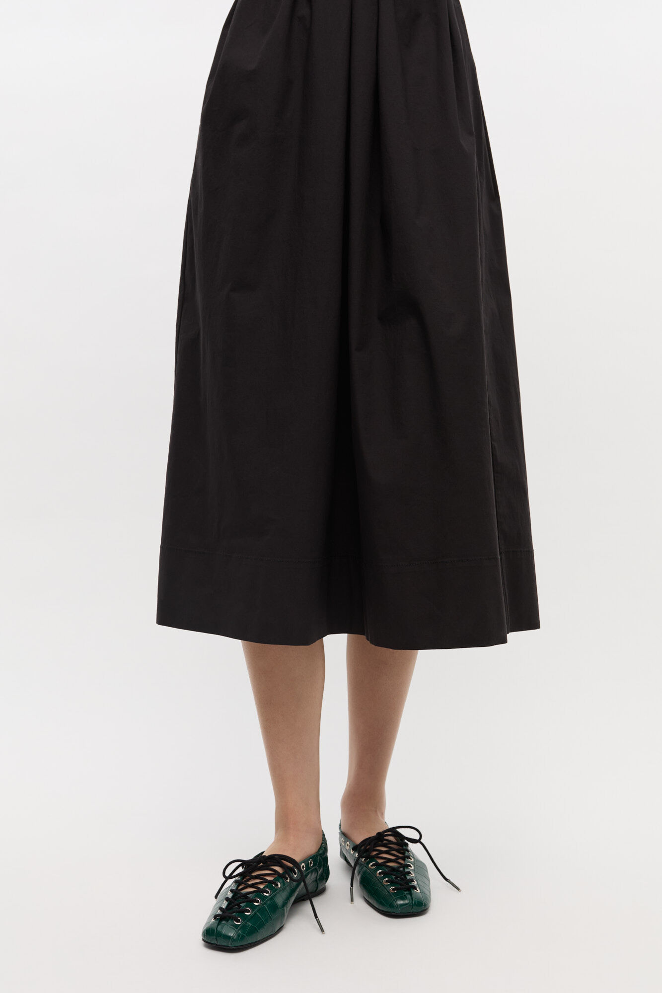 Ballerines &agrave; lacets vertes gaufr&eacute;es croco, Recycled Leather, in colour Pineneedle - 1 - GANNI